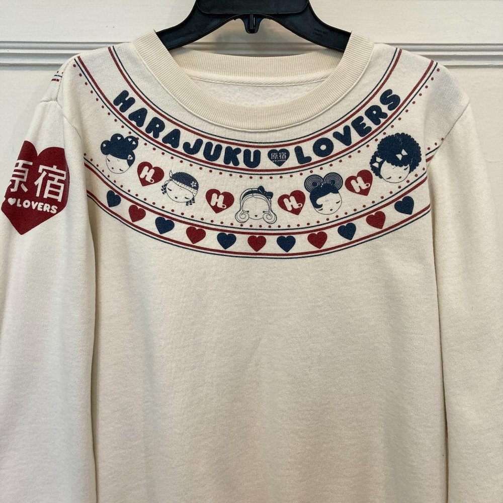 Harajuku Lovers Cream Sweatshirt with Red and Navy Graphics